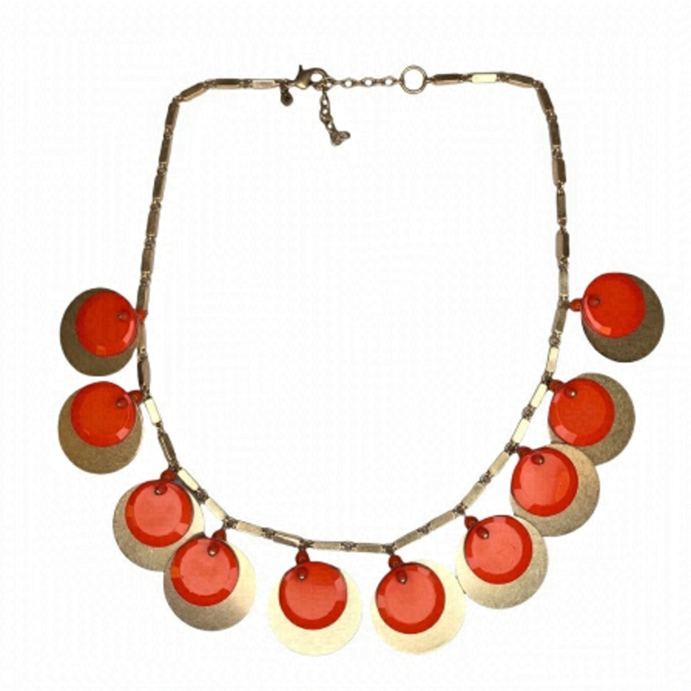 BODEN Bib Statement Necklace Orange Gold Tone Circle